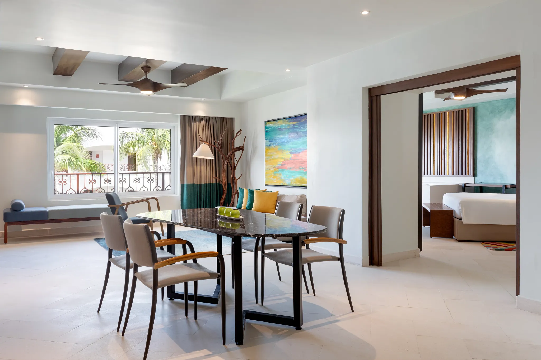 One Bedroom Suite King dining area with bar seating at Hyatt Vivid Playa del Carmen.